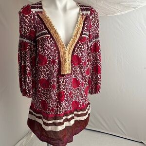 Free People Poland Poppy floral boho tunic or dress red purple gold S
